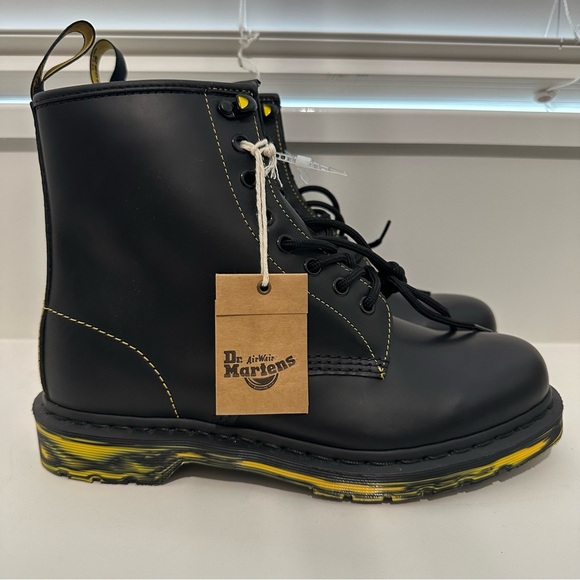 Dr. Martens DM Doc 1460 LEATHER LACE UP COMBAT BOOTS Black Yellow Punk W 10 M 9 - Picture 2 of 12